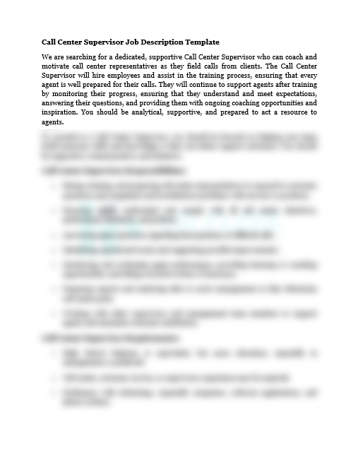 Call Center Supervisor Job Description HRFLEEK